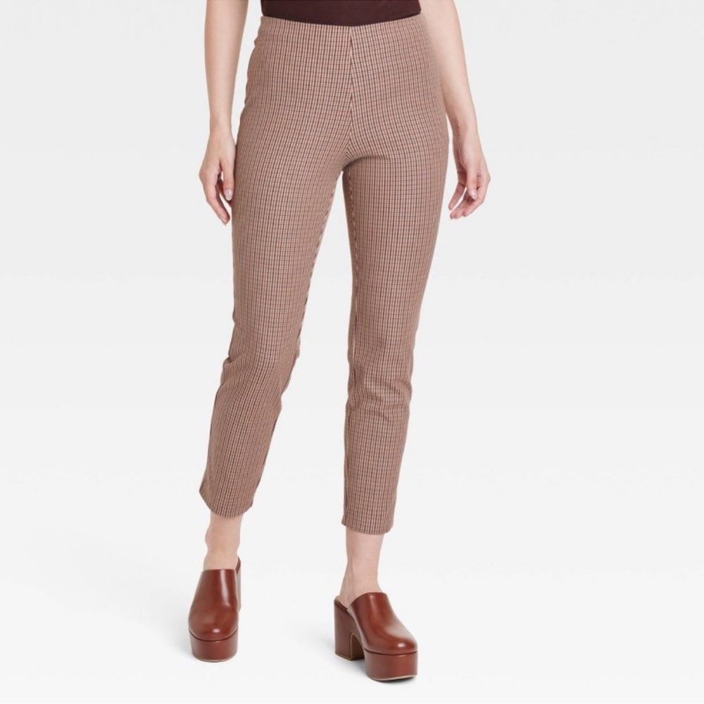 Bi-Stretch Skinny Pants Brown Plaid - A New Day